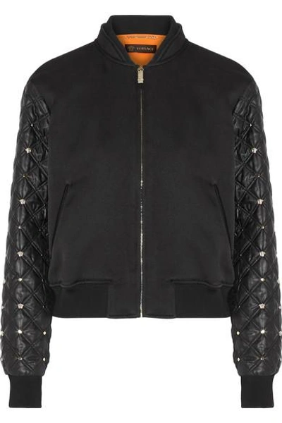 Shop Versace Cotton-blend And Embellished Shell Bomber Jacket