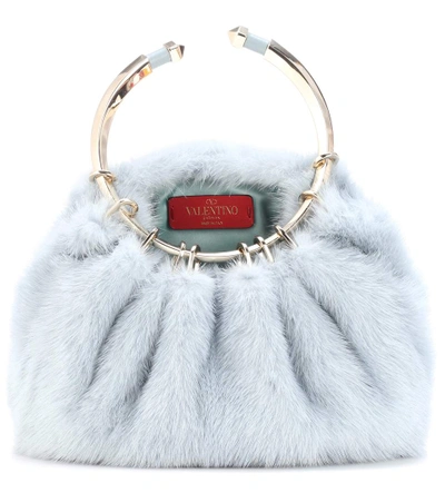 Valentino Garavani Bebop Loop Mink Fur Clutch In Blue