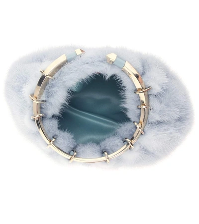 Shop Valentino Bebop Loop Mink Fur Clutch In Blue