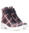 KENZO PLAID LEATHER ANKLE BOOTS,P00263219