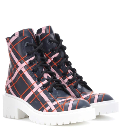 Shop Kenzo Plaid Leather Ankle Boots In Multicoloured