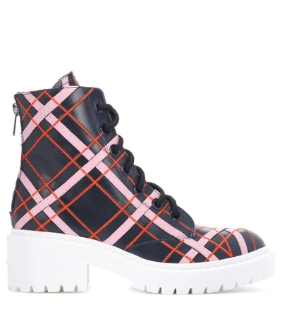 Shop Kenzo Plaid Leather Ankle Boots In Multicoloured