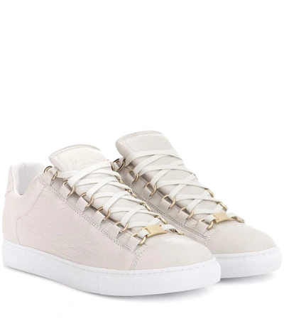 Shop Balenciaga Arena Leather Sneakers In White