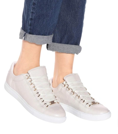 Shop Balenciaga Arena Leather Sneakers In White