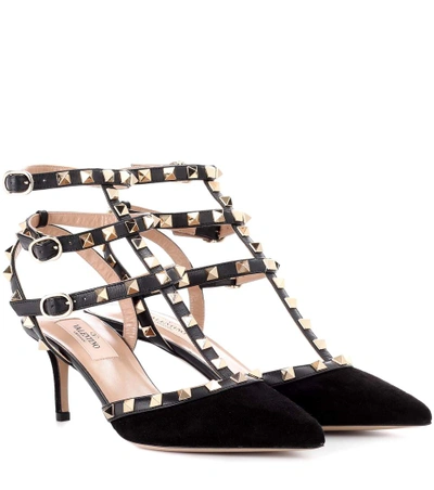 Shop Valentino Rockstud Suede And Leather Sandals In Black