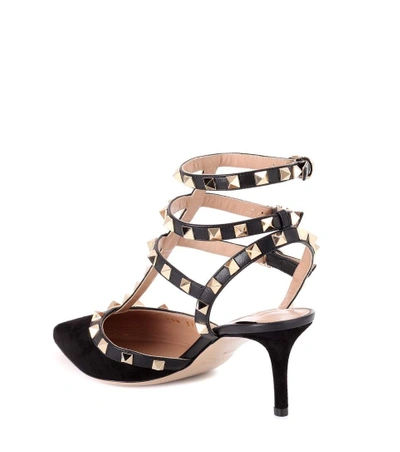 Shop Valentino Rockstud Suede And Leather Sandals In Black