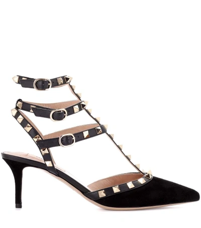 Shop Valentino Rockstud Suede And Leather Sandals In Black