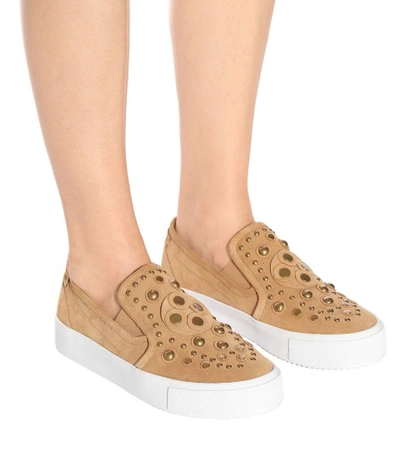 Shop See By Chloé Embellished Suede Sneakers In Brown