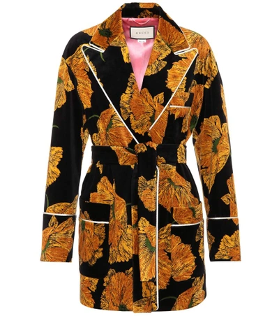 Shop Gucci Floral-printed Velvet Coat In Multicoloured