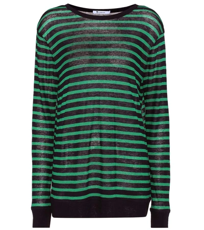 Alexander Wang T Striped Long-sleeved Shirt In Iek With Emerald Stripe