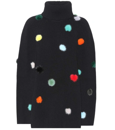Shop Fendi Fur-trimmed Cashmere Sweater In Black