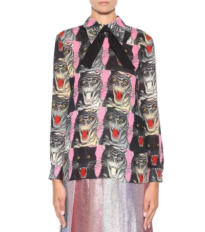 Shop Gucci Cat-printed Top In Multicoloured