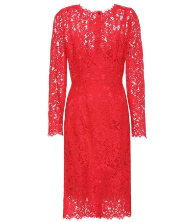 Shop Dolce & Gabbana Lace Dress In Lright Red