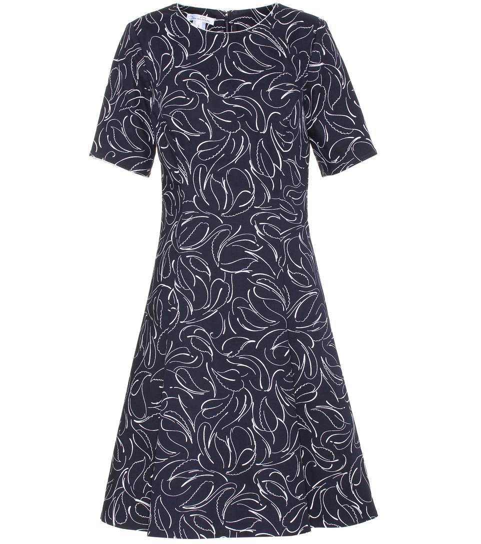 Oscar De La Renta Short-sleeve Floral Jacquard Dress, Blue/white | ModeSens