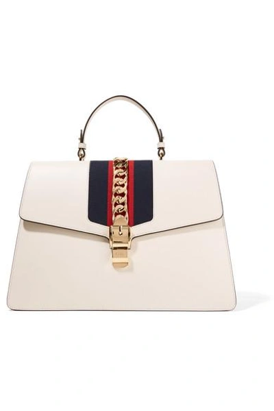 Shop Gucci Sylvie Large Chain-embellished Leather Tote In White