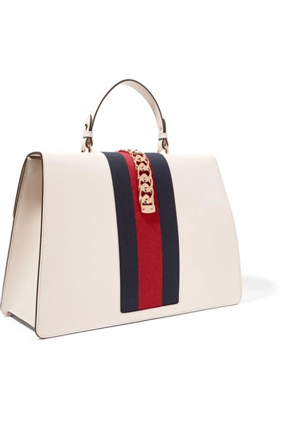 Shop Gucci Sylvie Large Chain-embellished Leather Tote In White