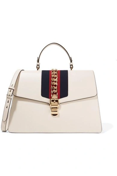 Shop Gucci Sylvie Large Chain-embellished Leather Tote In White