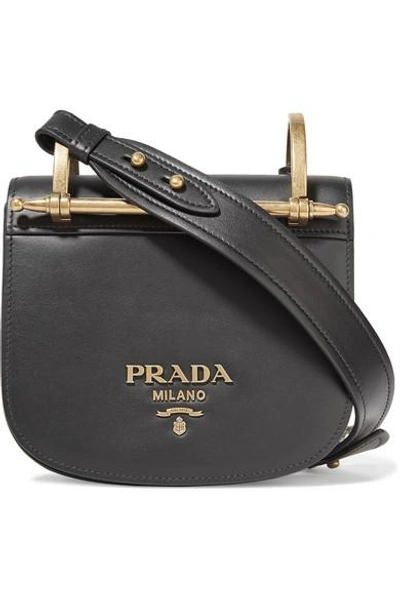 Shop Prada Pionnière Leather Shoulder Bag In Black
