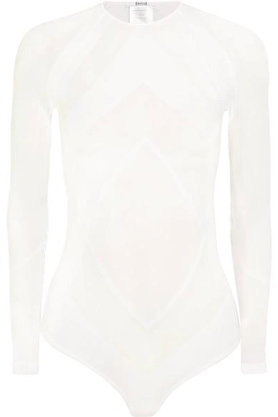 Shop Wolford Rhomb Paneled Stretch-jersey Bodysuit In White