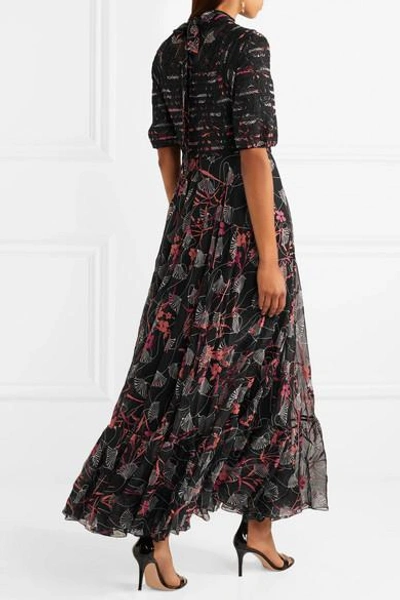 Shop Valentino Embellished Lace-trimmed Floral-print Silk Crepe De Chine Gown