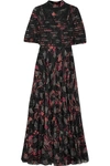 VALENTINO EMBELLISHED LACE-TRIMMED FLORAL-PRINT SILK CREPE DE CHINE GOWN