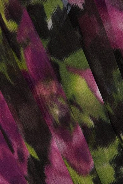 Shop Prada Pleated Floral-print Silk-crepon Midi Dress In Purple