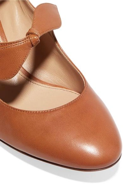 Shop Chloé Mike Bow-embellished Leather Mary Jane Pumps In Tan