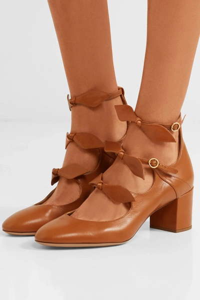 Shop Chloé Mike Bow-embellished Leather Mary Jane Pumps In Tan