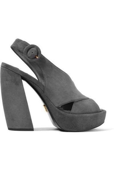 Shop Prada Suede Platform Sandals In Anthracite