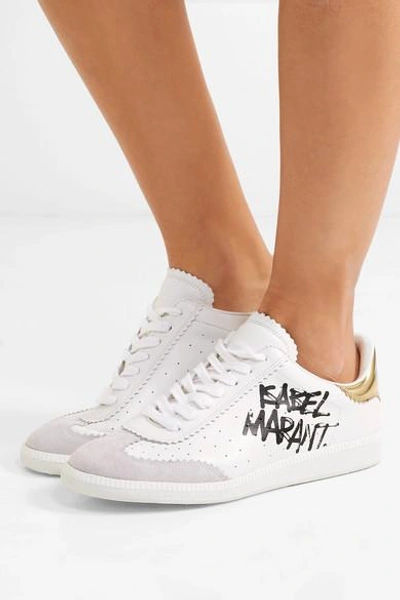 Shop Isabel Marant Bryce Printed Leather And Suede Sneakers