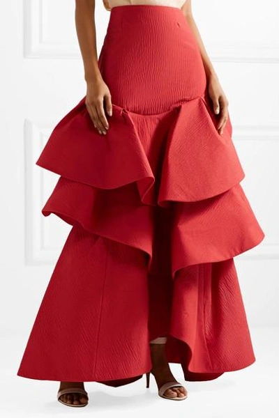 Shop Rosie Assoulin Lettuce Be Tiered Seersucker Maxi Skirt