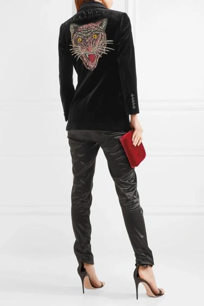 Shop Gucci Embellished Grosgrain-trimmed Velvet Blazer In Black