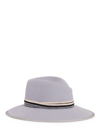 Maison Michel 'virginie' Beaded Ribbon Rabbit Furfelt Fedora Hat In Grey