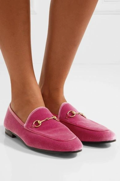 Shop Gucci Jordaan Horsebit-detailed Leather-trimmed Velvet Loafers