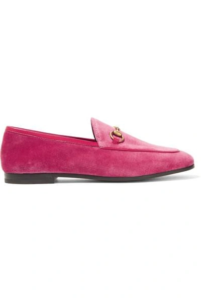 Shop Gucci Jordaan Horsebit-detailed Leather-trimmed Velvet Loafers