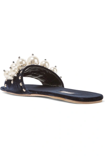 Shop Miu Miu Embellished Velvet Slides