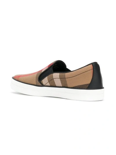 Shop Burberry House Check And Leather Slip-on Sneakers - Brown