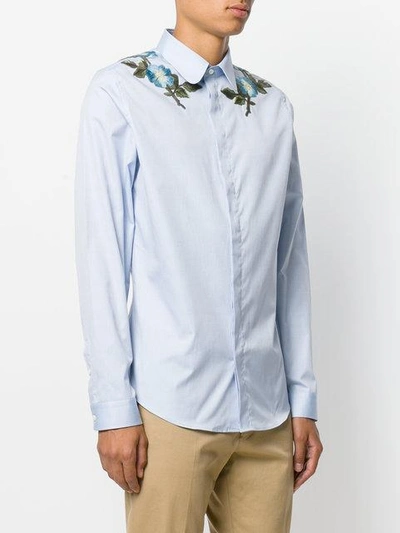 Shop Gucci Floral Embroidered Shirt In Blue