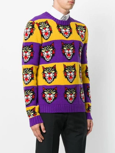 Shop Gucci Angry Cat Sweater In 5204 Dark Amethyst/crop