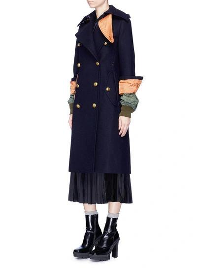 Shop Sacai Contrast Cuff Wool Melton Military Coat