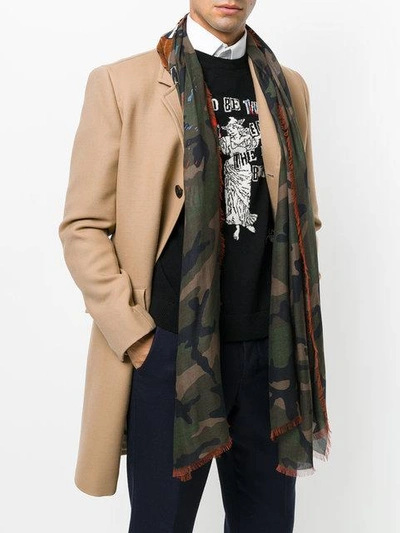 Valentino Thin Camouflage Print Scarf In Green