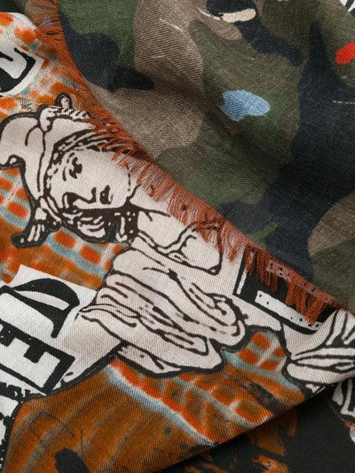 Valentino Thin Camouflage Print Scarf In Green