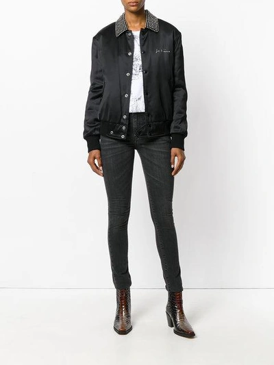Shop Saint Laurent Satin Teddy Bomber Jacket In Black