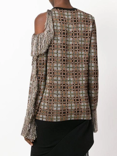 Shop Christopher Kane Metallic Check Top With Fringes