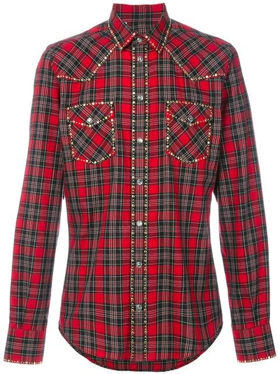 Shop Dolce & Gabbana Studded Western Checked Shirt - Red