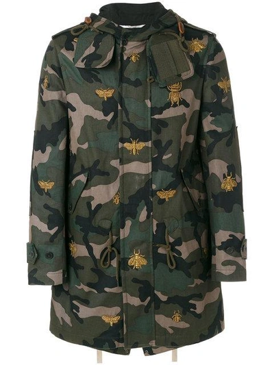 Valentino Embroidered Camouflage Cotton Parka In Green