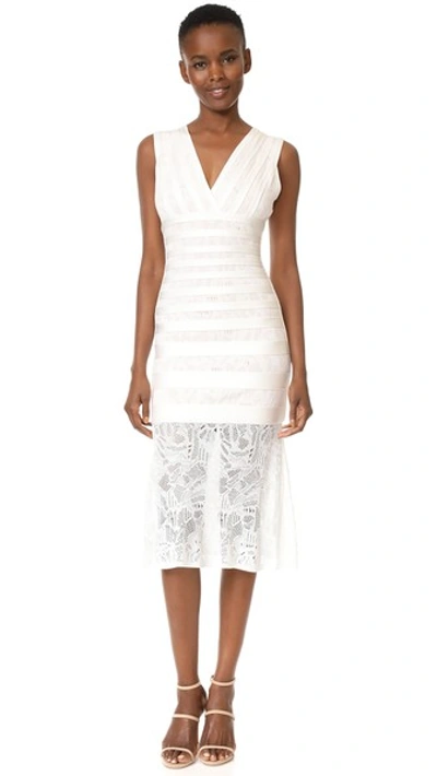 Herve Leger Isabela Raised Pointelle Jacquard Dress In Alabaster