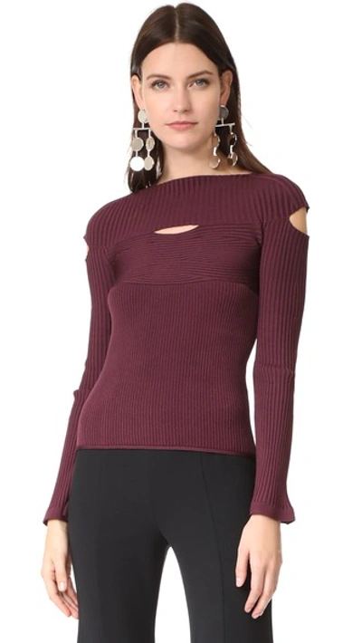 Shop Cushnie Et Ochs Boat Neck Top With Cutouts In Currant
