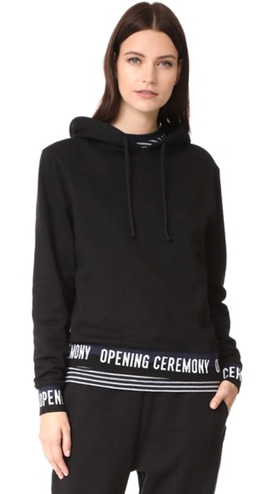 Shop Opening Ceremony Elastic Logo Hoodie In Black