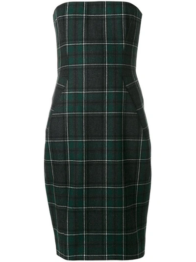Dsquared2 Plaid Felted Wool Bustier Dress, Black/green In Green-black